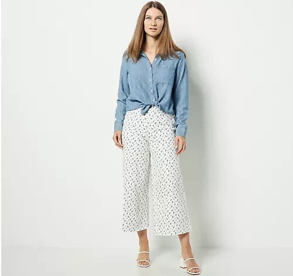 Peace Love World Womens 2P White Printed Crop Jeans Raw Hem Petite NWT